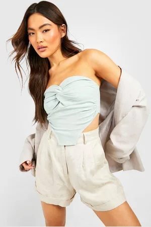 Boohoo Womens Linen Look Twist Front Bandeau Corset - - 14