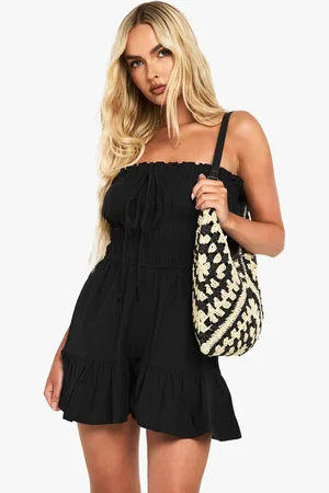 Boohoo Womens Cotton Blend Shirred Playsuit - - 10