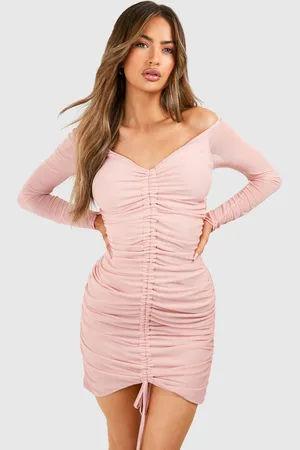 Boohoo Womens Off The Shoulder Rouched Mesh Mini Dress - - 8