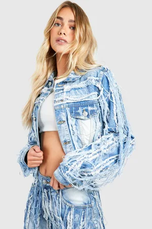 Boohoo Womens Extreme Distressed Washed Crop Denim Jacket - - 10