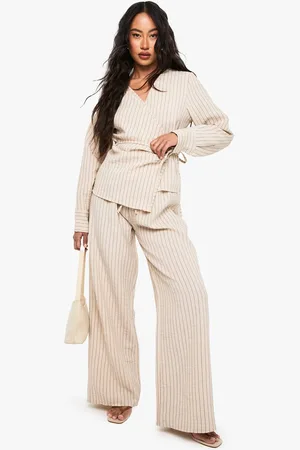 Boohoo Womens Woven Striped Elastic Waist Wide Leg Trousers - - 16