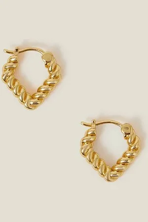 Accessorize Womens 14ct Gold-Plated Twist V-Shape Hoop Earrings - - One Size