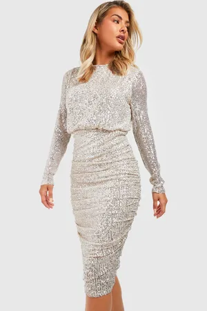 Boohoo Womens Sequin Ruched Drape Midi Dress - - 8