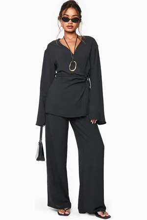 Boohoo Womens Woven Elastic Waist Wide Leg Trousers - - 16