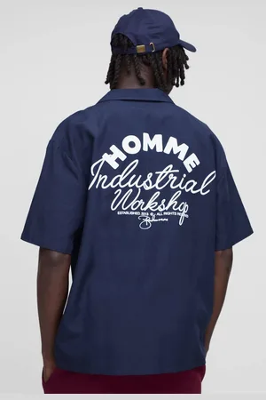 Boohoo Oversized Slogan Print Linen Look Shirt - - M
