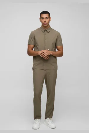 Boohoo Regular Fit Technical Stretch Shirt & Tapered Trouser Set - - L