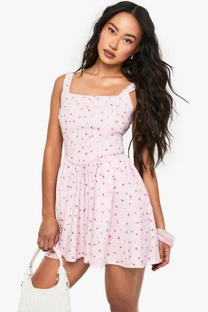 Boohoo Womens Ditsy Floral Bengaline Milkmaid Skater Dress - - 14