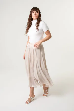 Blue Vanilla Womens Off White Mesh Tulle Pleated Skirt - - M/L