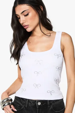 Boohoo Womens Diamante Bow Detail Vest Top - - 14