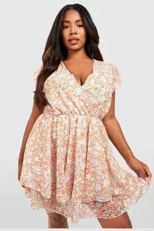 Boohoo Womens Plus Chiffon Ruffle Skater Dress - - 20
