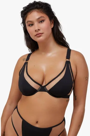 Wolf & Whistle Womens Eloise Fuller Bust Eco Triangle Bikini Top With Nude Mesh - 32F