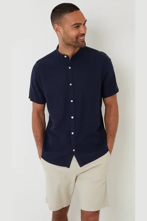 Threadbare Grandad Collar Linen Blend Short Sleeve Shirt - - M