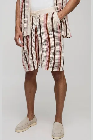 Boohoo Relaxed Fit Mid Length Open Stitch Stripe Knitted Shorts - - XL