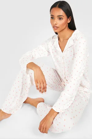 Boohoo Womens Tall Peach Print Long Sleeve Shirt & Trousers Pyjama Set - - 12