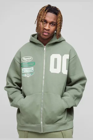 Boohoo 330GSM Tall Oversized Official Varsity Zip Thru Hoodie - - XL