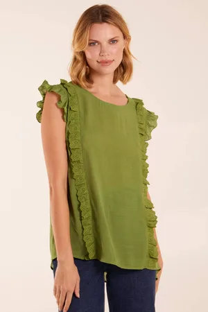Blue Vanilla Womens Button Back Frill Top - - L