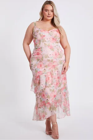 Quiz Womens Curve Floral Chiffon Midaxi Dress - 26