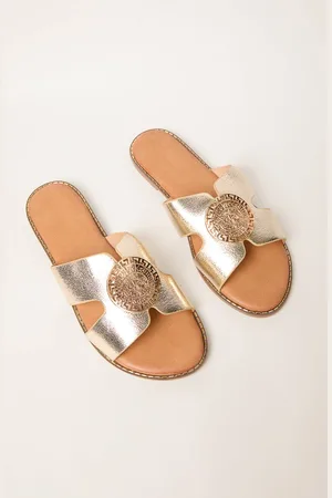 Blue Vanilla Womens Gold Gold Circle Front Sandals - - 6