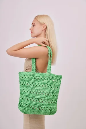My Accessories Womens Woven Crochet Tote - - One Size
