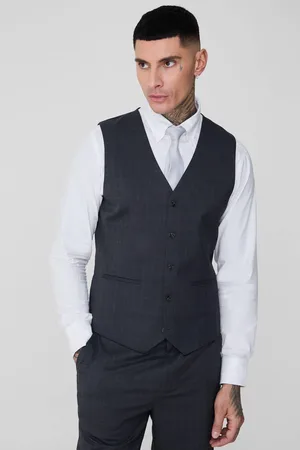 Boohoo Tall Charcoal Check Waistcoat - - 38