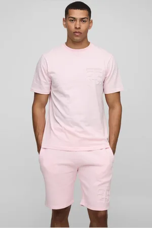 Boohoo Regular Fit Varsity 25 Debossed T-Shirt & Short Set - - L