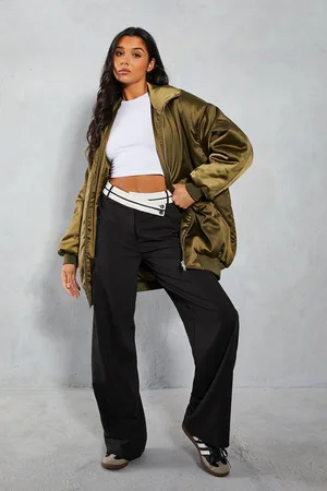 MissPap Womens Oversized Longline Premium Satin Bomber Jacket - - 12