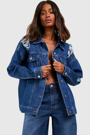 Boohoo Womens Oversized Busted Boyfriend Denim Jacket - - 16