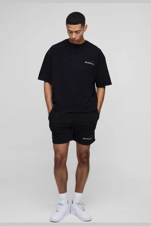 Boohoo Oversized Boxy BHM Moto Wash T-Shirt & Short Set - - XS