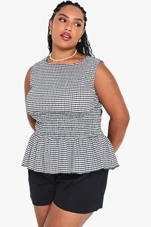 Boohoo Womens PLUS SHIRRED WAIST GINGHAM TOP - - 22