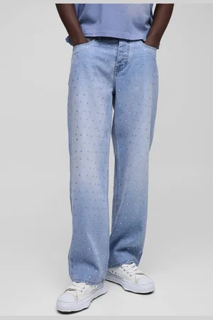 Boohoo Relaxed Fit All Over Rhinestone Embellished Lilac Jeans - - 30R