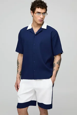 Boohoo Oversized Pleated Short Sleeve Panel Shirt & Short Set - - XL