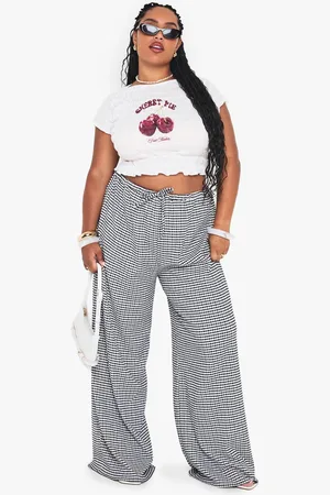 Boohoo Womens PLUS TIE FRONT GINGHAM TROUSER - - 24