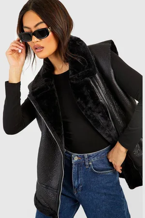 Boohoo Womens Faux Fur Trim Oversized Aviator Gilet - - 8