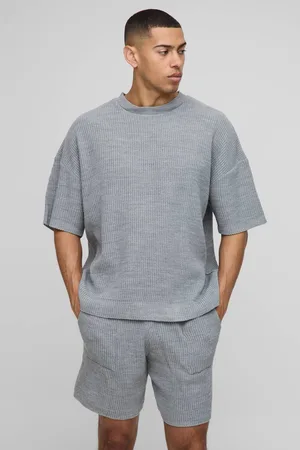 Boohoo Boxy Fit Ribbed Knitted T-Shirt and Shorts Set - - M