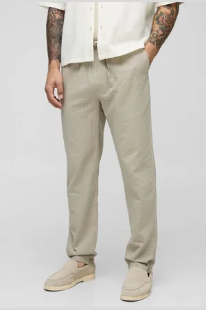Boohoo Elasticated Slim Fit Plain Seersucker Trousers - - M