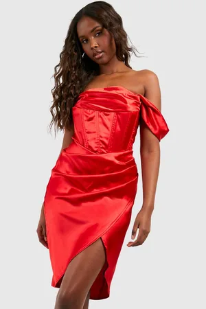 Boohoo Womens Satin Corset Off Shoulder Midi Dress - - 18