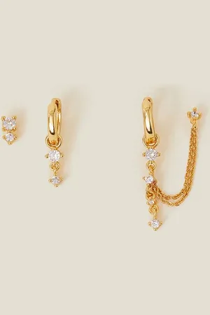 Accessorize Womens 3-Pack 14ct Gold-Plated Sparkle Chain Hoop Earrings - - One Size