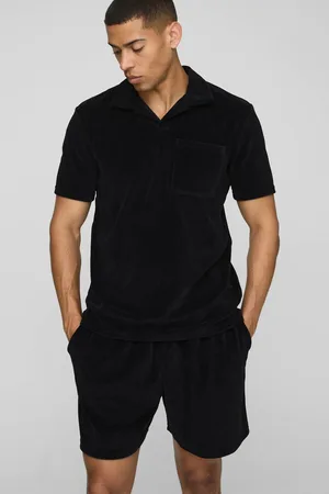 Boohoo Regular Fit Pocket Detail Short Sleeve Velour Polo Shorts Set - - M