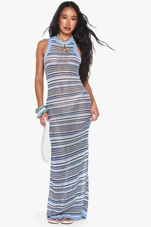 Boohoo Womens Stripe Crochet Beach Maxi Dress - - M