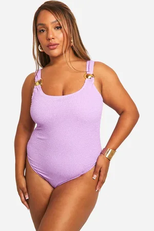 Boohoo Womens Plus Crinkle Shell Scoop Neck Swimsuit - - 26