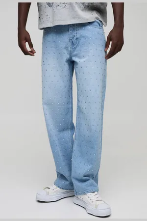 Boohoo Relaxed Fit All Over Rhinestone Embellished Jeans - - 28R