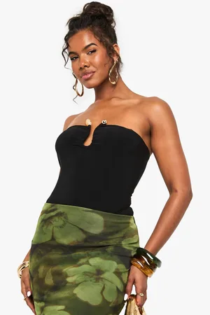 Boohoo Womens Double Layered Slinky Trim Detail Bandeau Bodysuit - - 14
