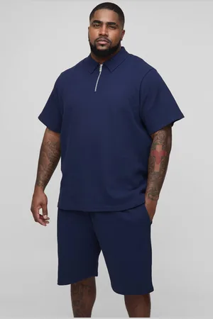 Boohoo Plus Regular Fit Waffle Polo & Short Set - - 3XL