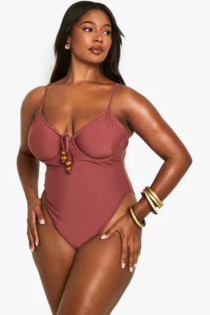 Boohoo Womens Plus Beaded Tie Front Swimsuit - - 18