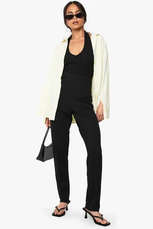 Boohoo Womens Ponte Tailored Pintuck Slim Trousers - - 14