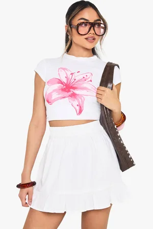 Boohoo Womens Ruffle Hem Poplin Mini Skirt - - 14