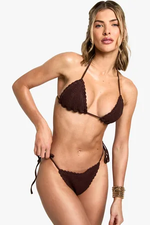 Boohoo Womens Crochet Triangle Bikini Top & Tie Side Bikini Bottoms Set - - S