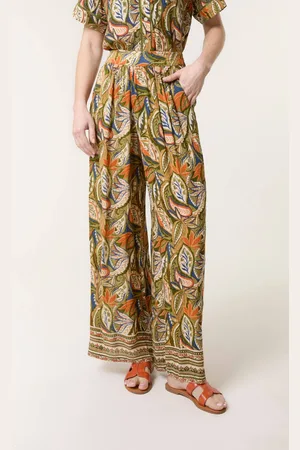 Blue Vanilla Womens Border Print Straight Leg Trousers - L/XL