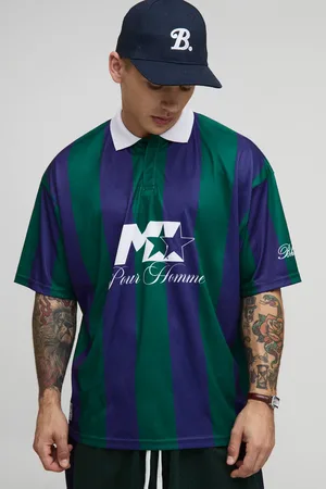 Boohoo Oversized Homme Collared Stripe Sports Top - - L