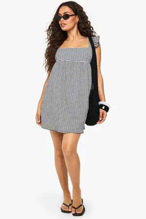 Boohoo Womens Textured Gingham Swing Mini Dress - - 18